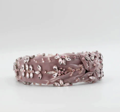Bejeweled Black Headband (Mauve)