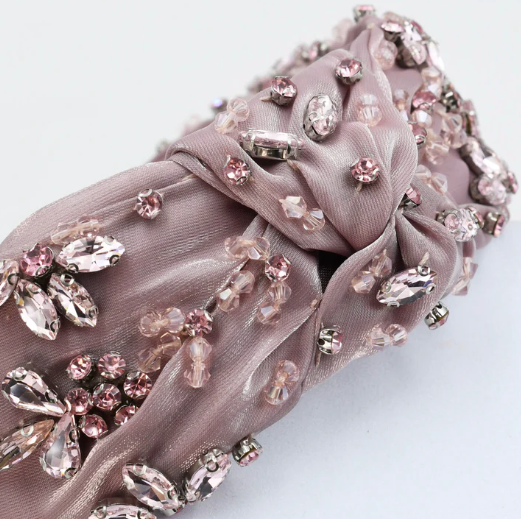Bejeweled Black Headband (Mauve)