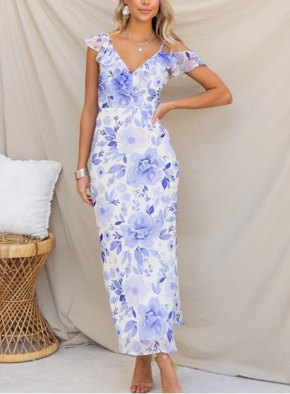 Kayli Back Drape Floral Print Maxi Dress