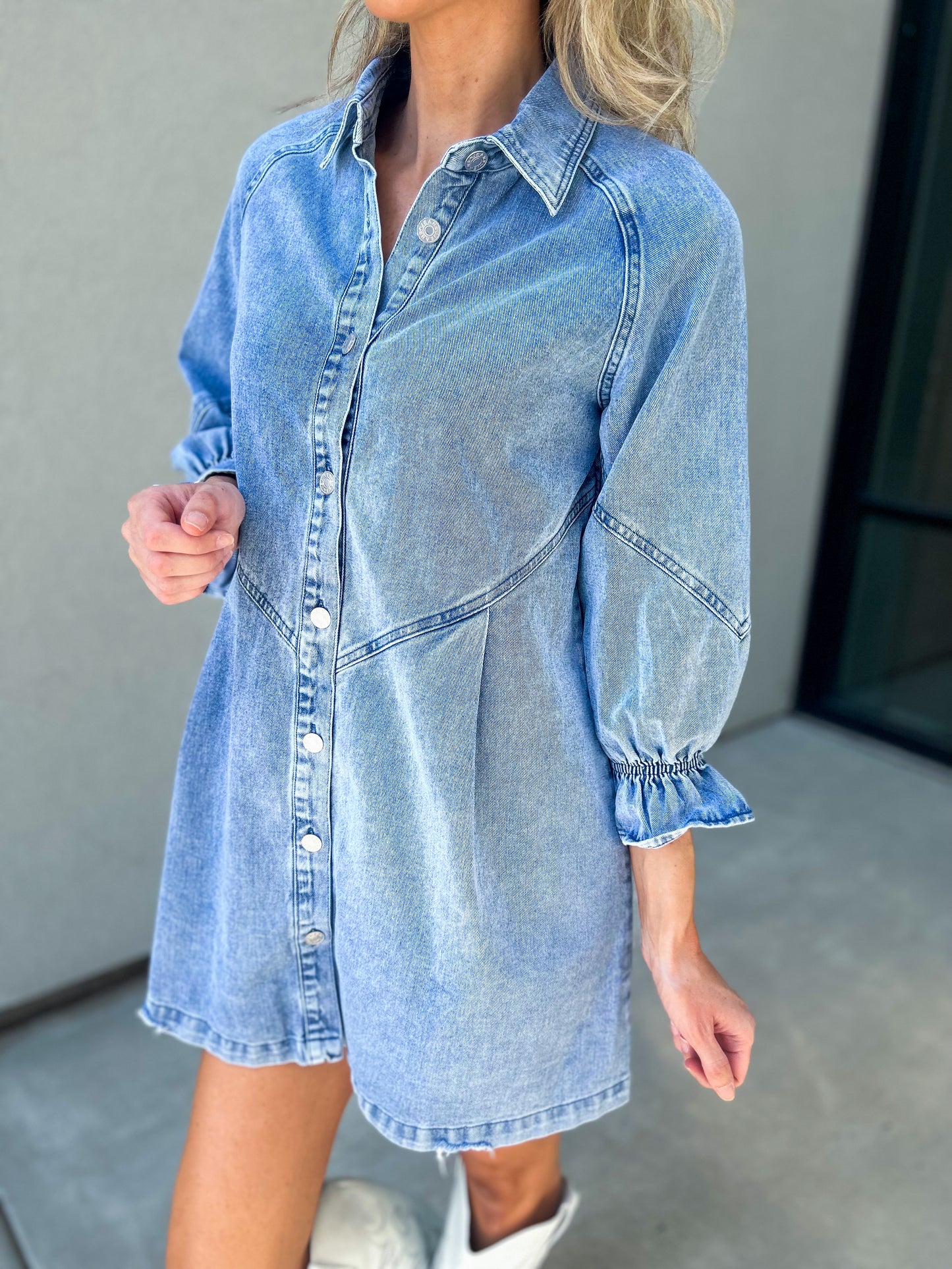 Regina Puff Sleeve Button Up Oversized Denim Dress