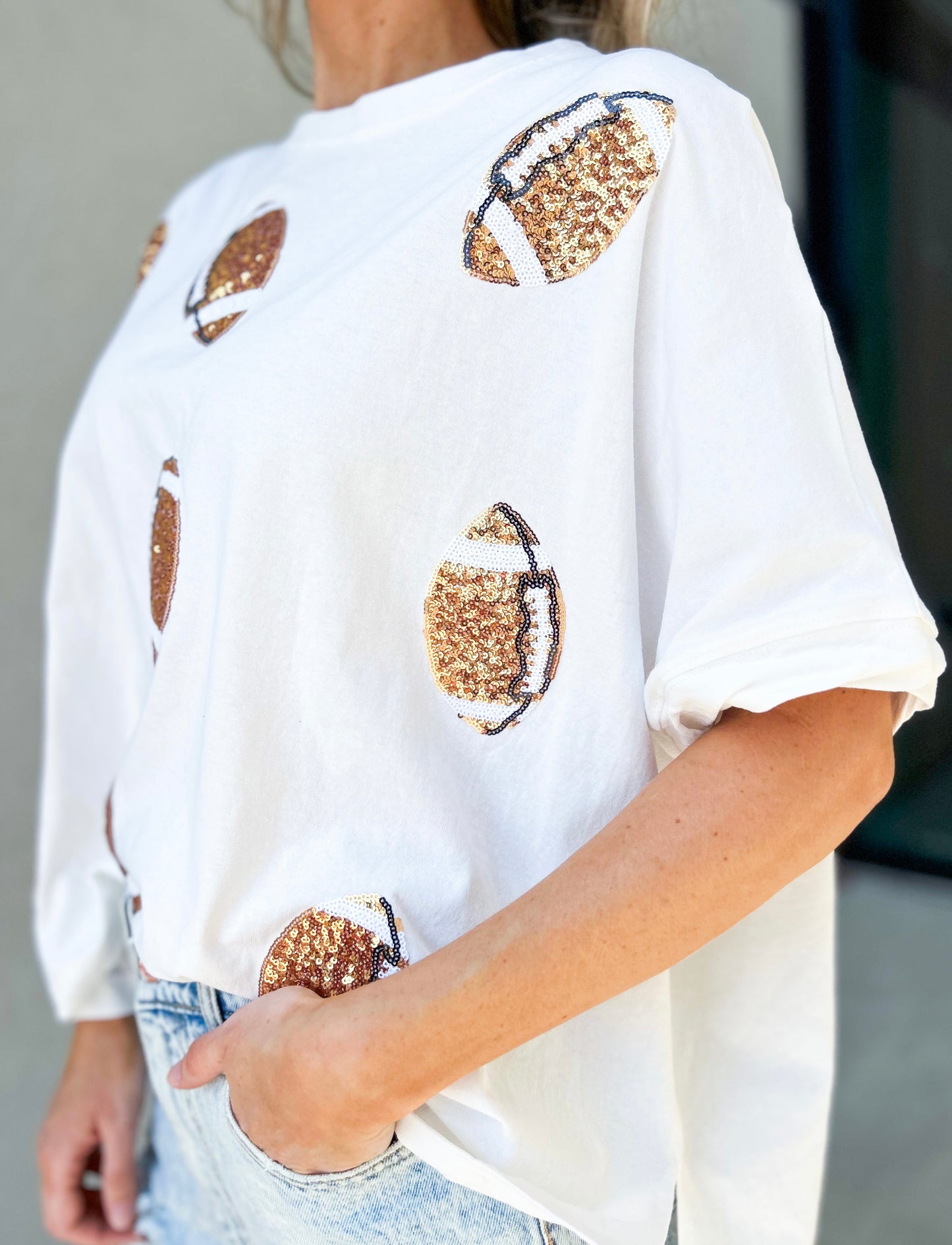 Gold Sequin Football Oversized T-Shirt