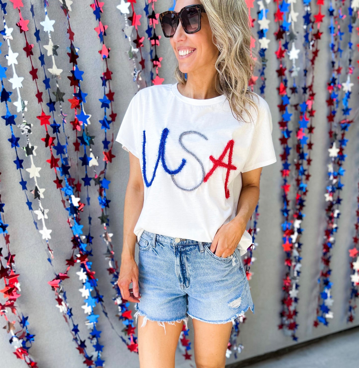 Metallic USA Oversized Tee