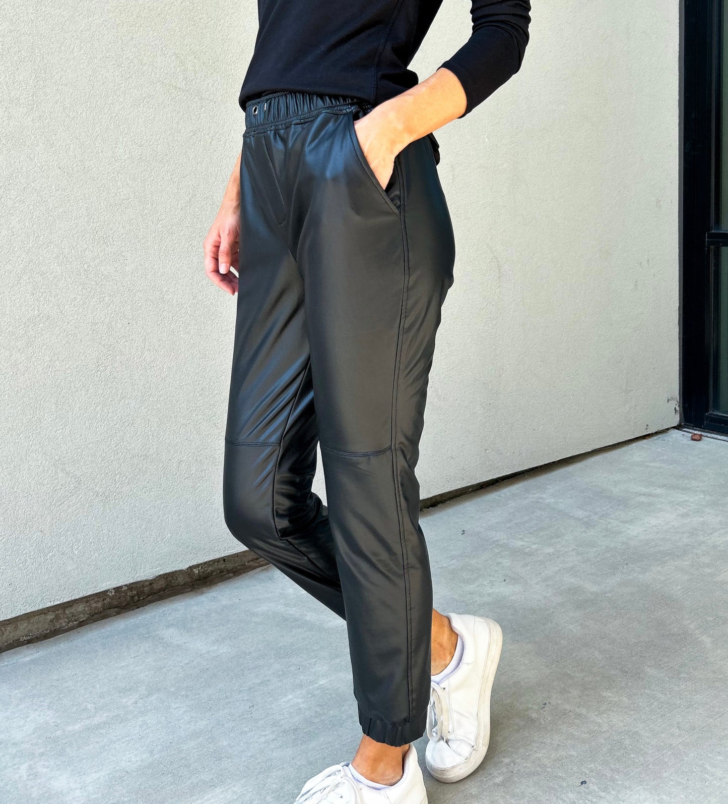 Dez Stretch Faux Leather Joggers (Black)