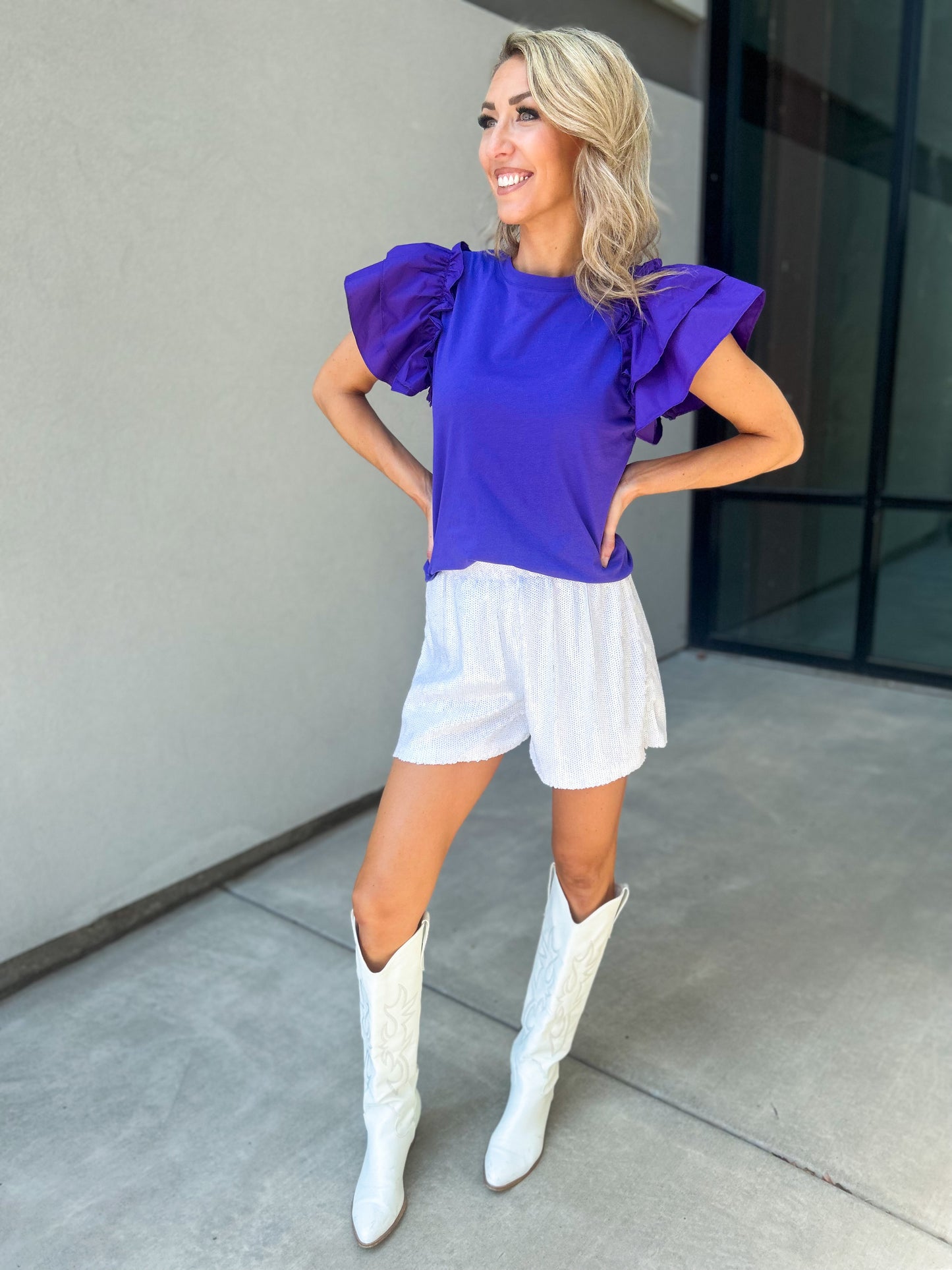Kaila Flutter Sleeve Cotton Top (K-State Purple)
