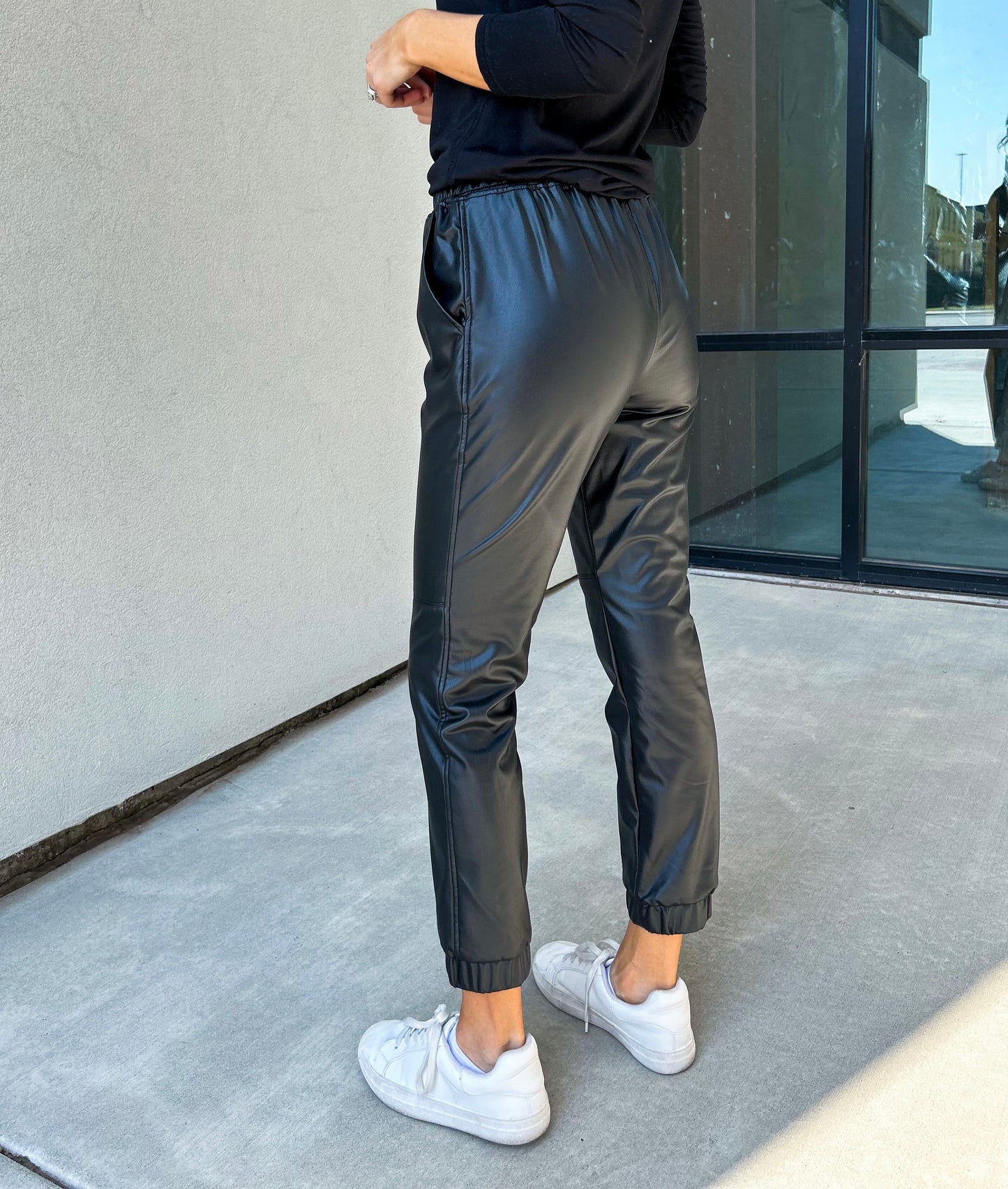 Dez Stretch Faux Leather Joggers (Black)