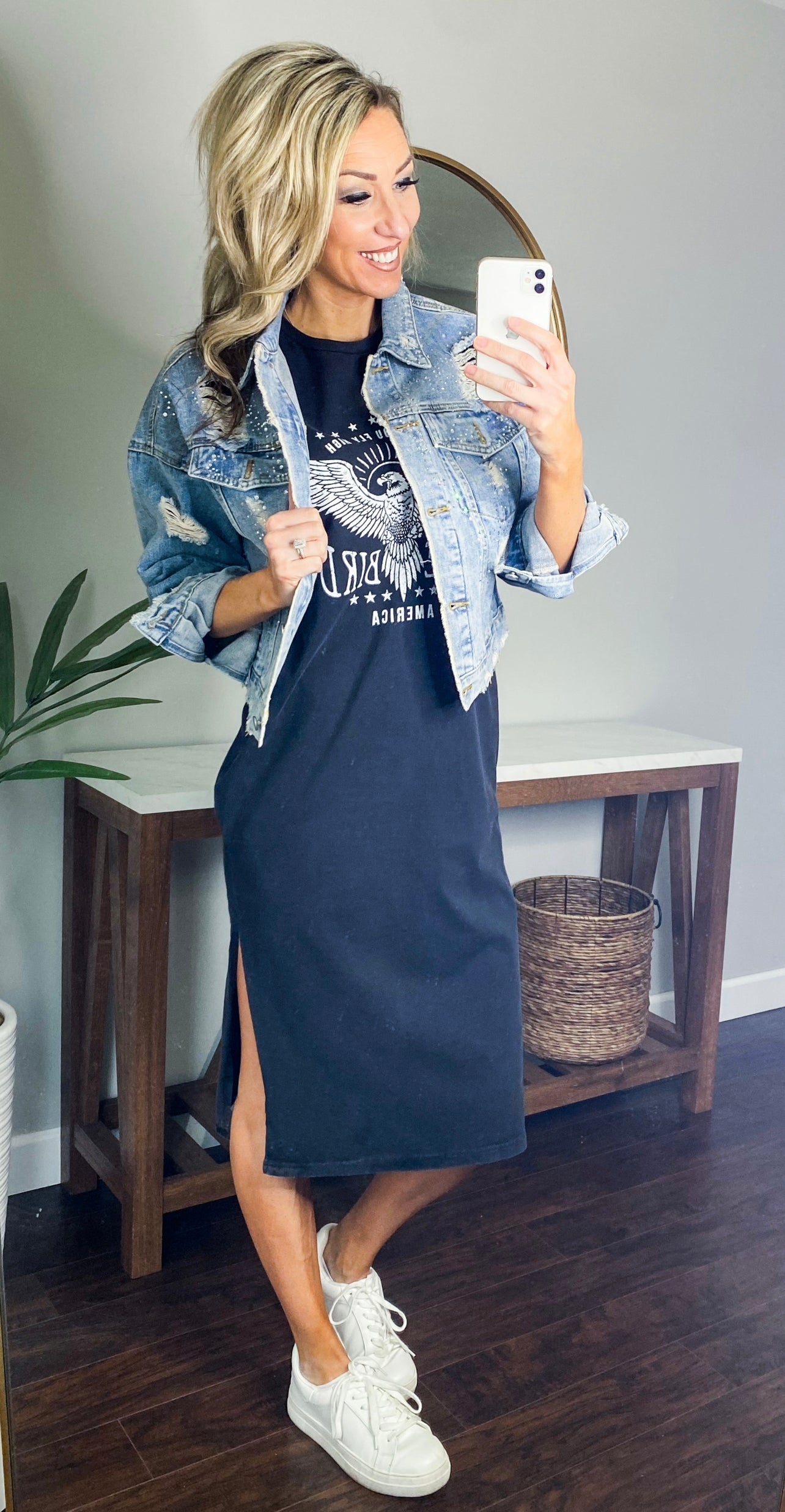 Free Bird T-Shirt Dress (Charcoal)