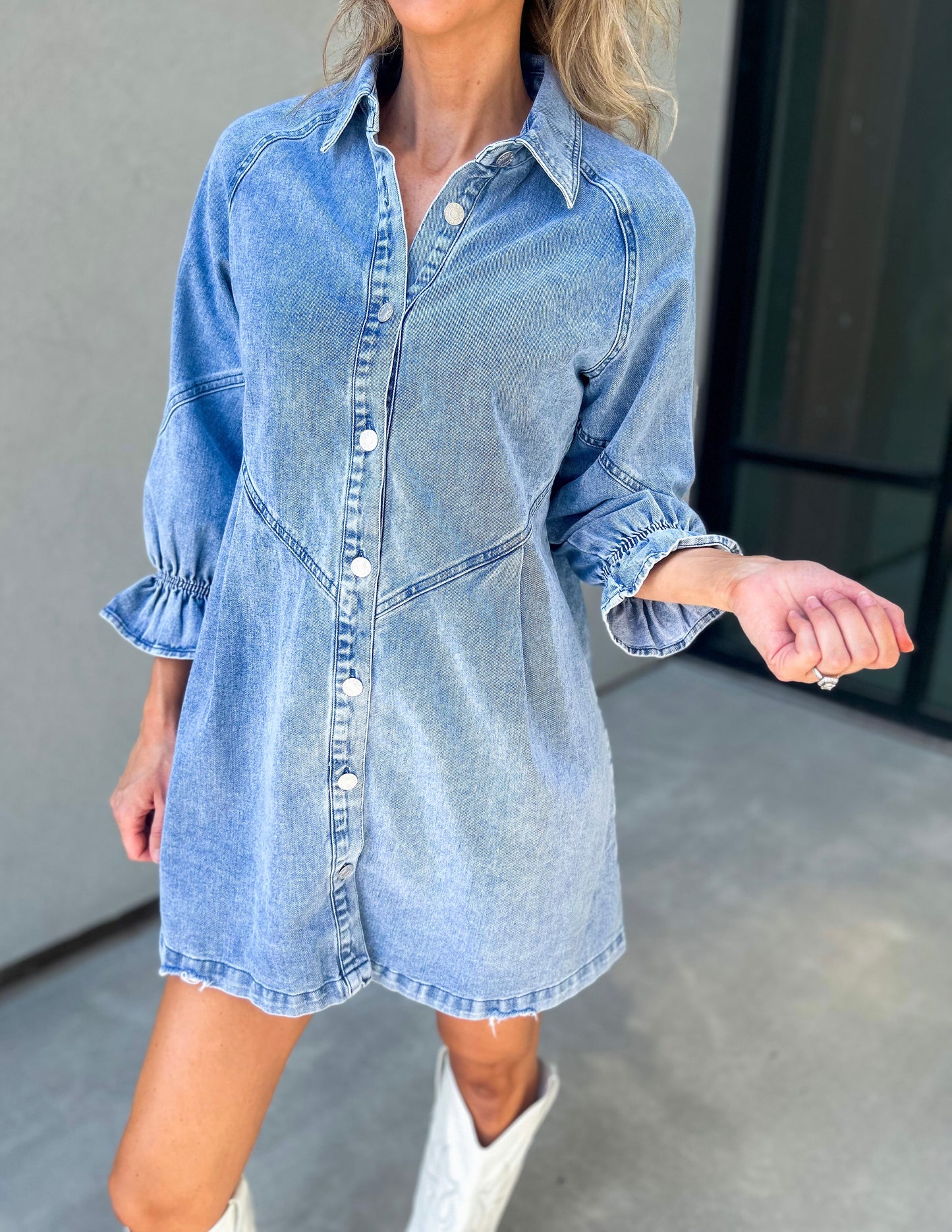 Regina Puff Sleeve Button Up Oversized Denim Dress