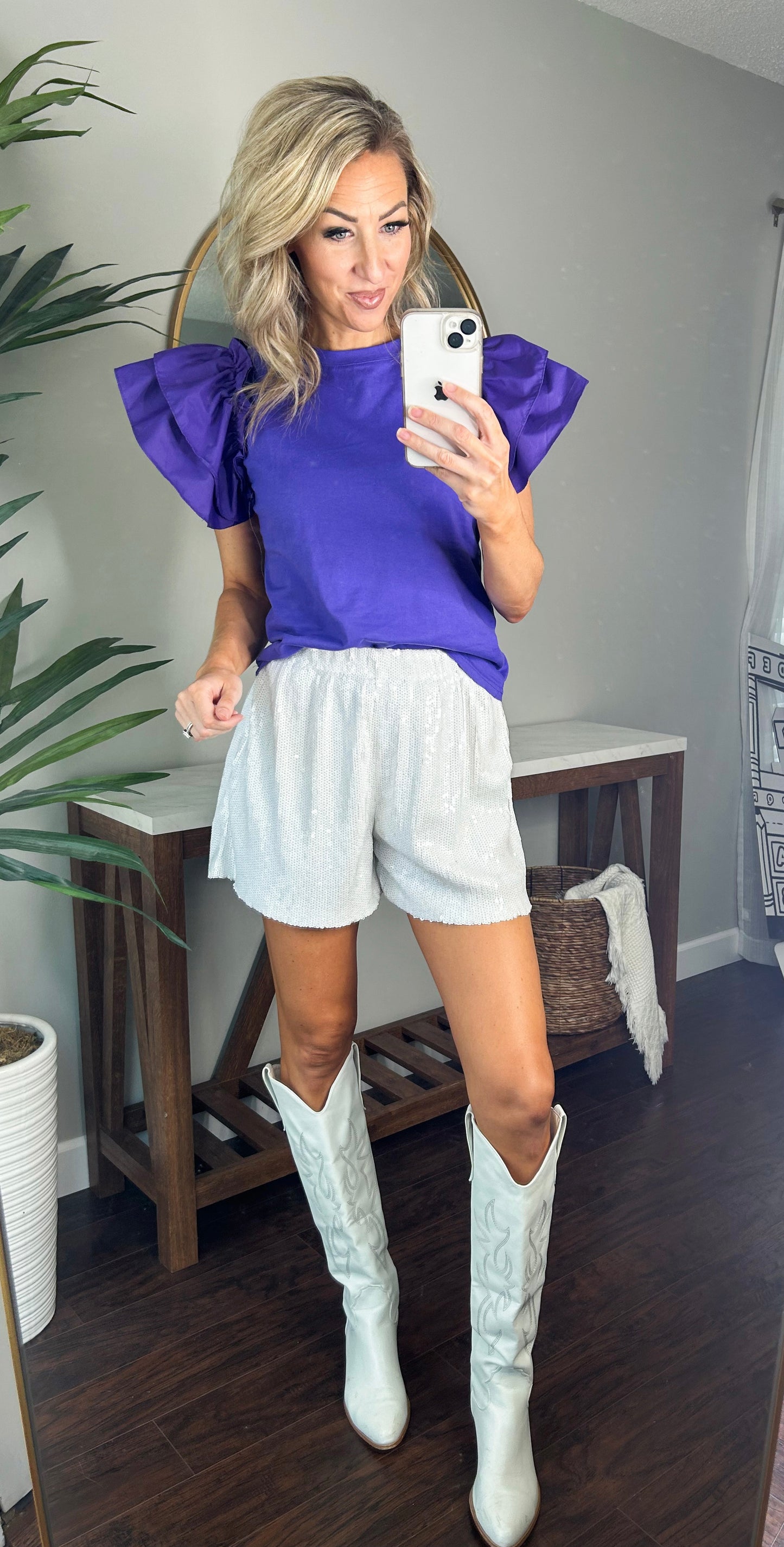 Kaila Flutter Sleeve Cotton Top (K-State Purple)