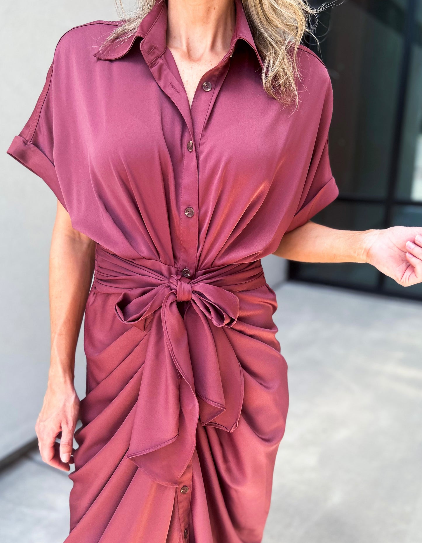 Beloved Gathered Button Down Midi Dress