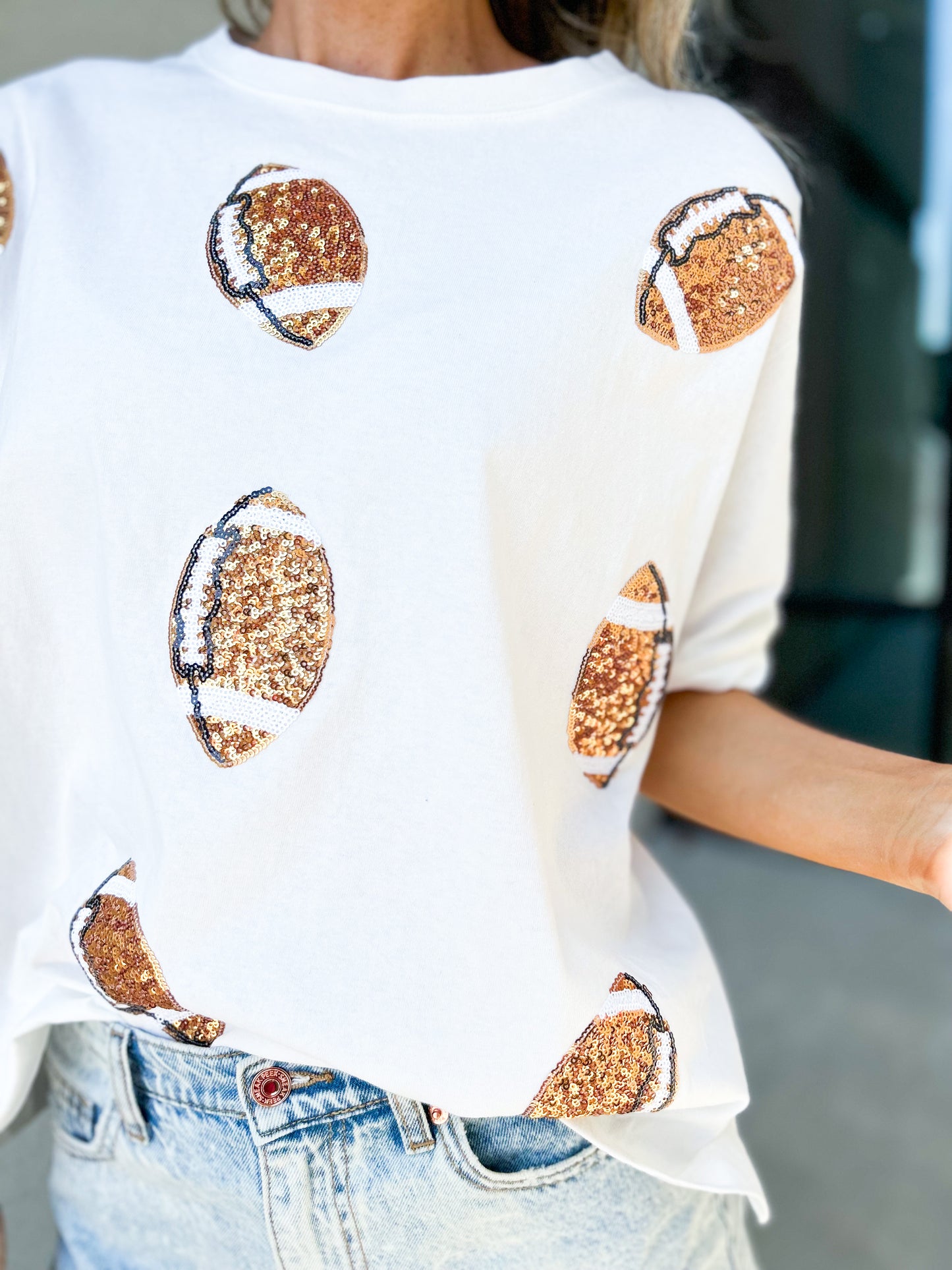 Gold Sequin Football Oversized T-Shirt