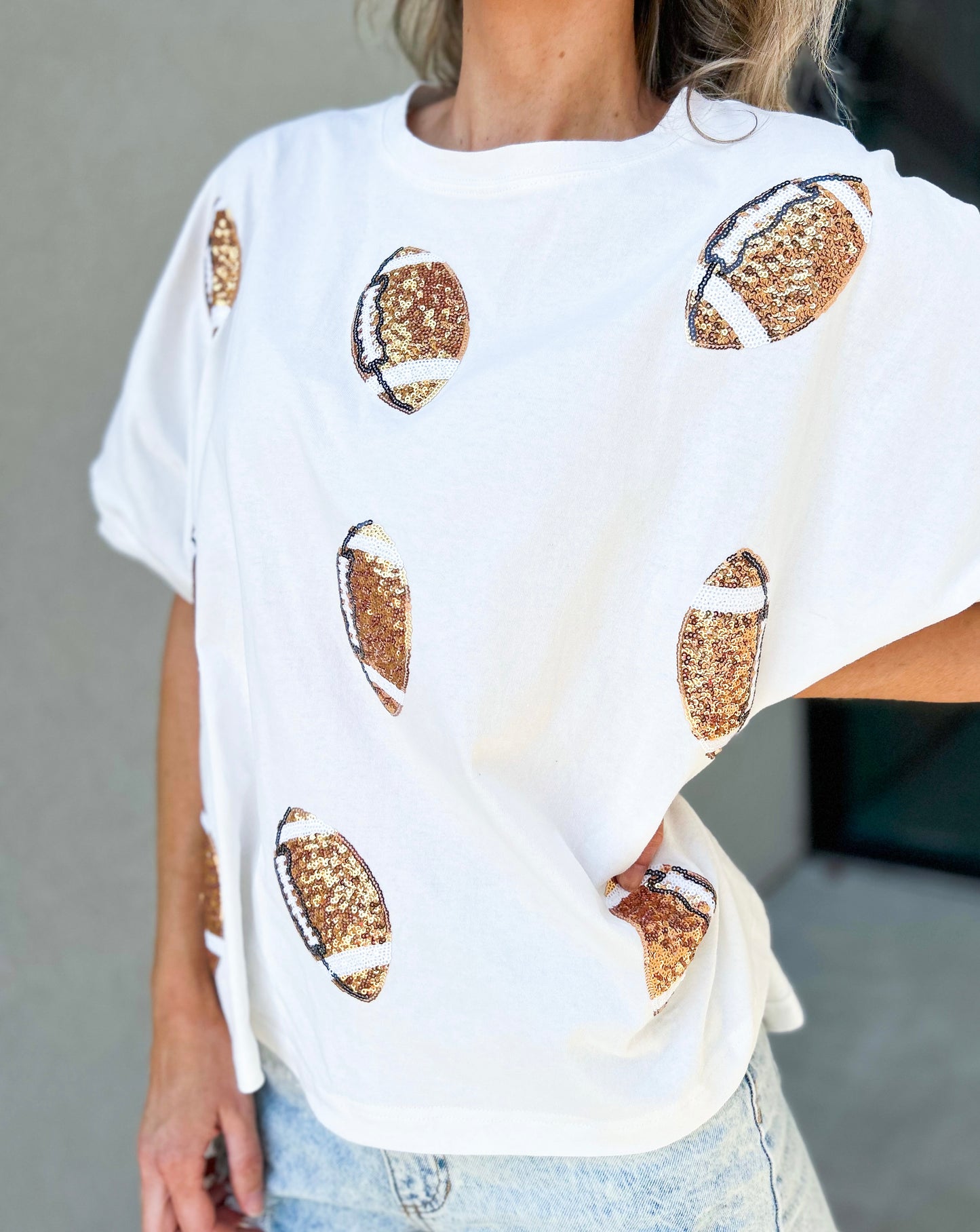 Gold Sequin Football Oversized T-Shirt