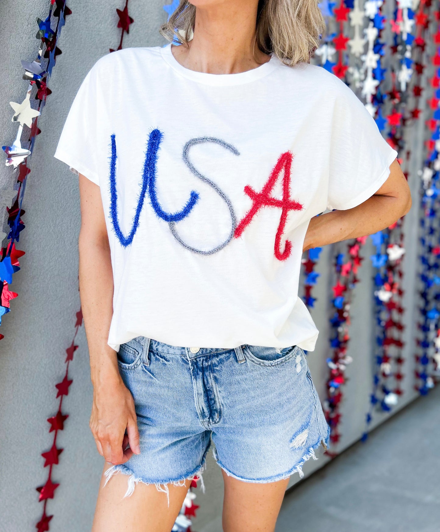 Metallic USA Oversized Tee