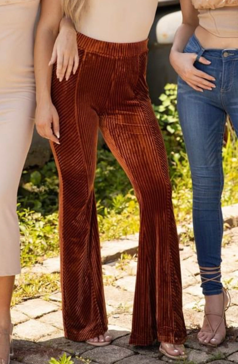 High-Rise Ribbed Velour Flare Pants