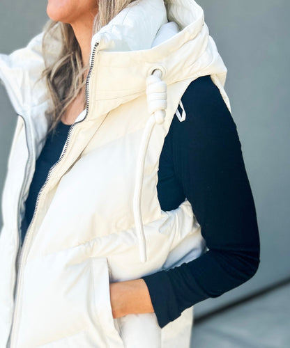 Greyson Hooded Puffer Faux Leather Vest