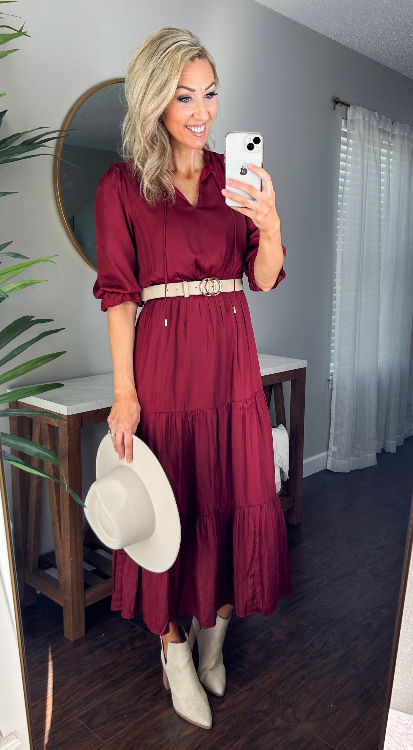 Emelina Satin Maxi Dress (Burgundy)