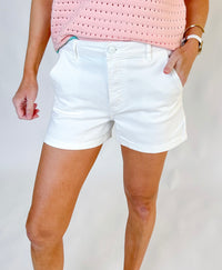 RISEN Bella High Rise Denim Shorts (White)