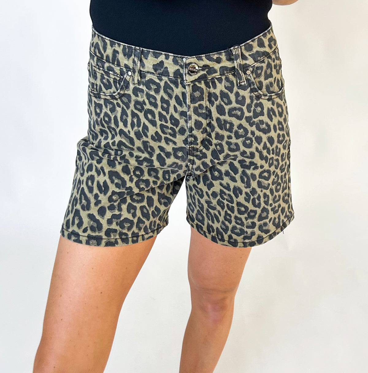 Jinnie Leopard Stretch Jean Shorts
