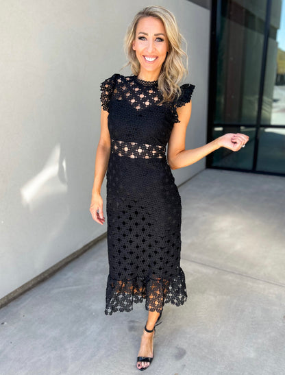 Lucy Circle Lace with Sheer Waist Midi Dress
