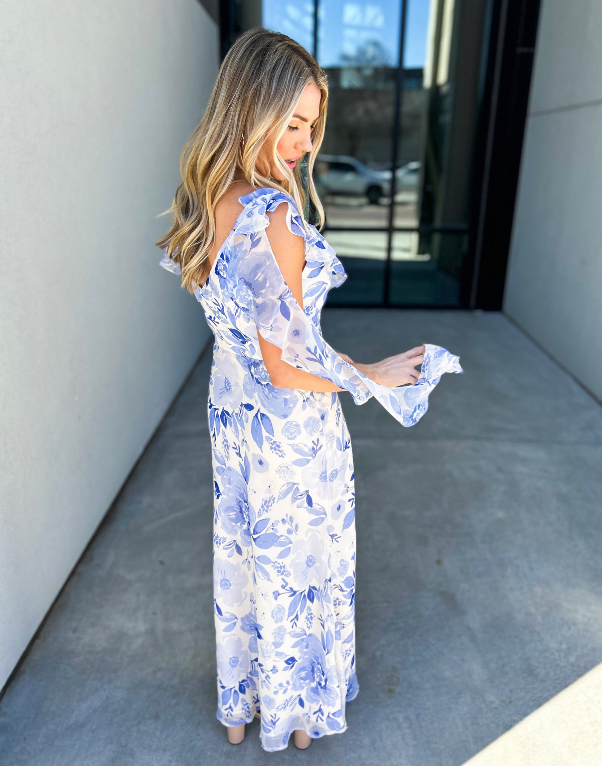 Kayli Back Drape Floral Print Maxi Dress