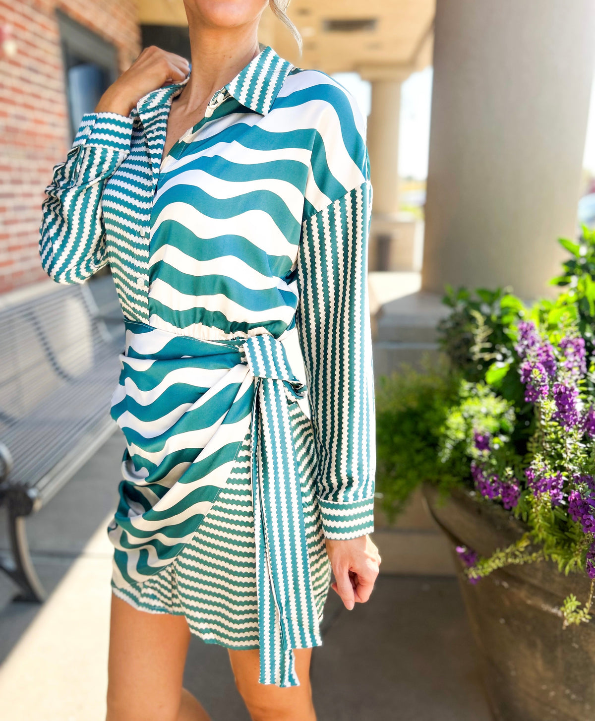 striped satin dress Satin Striped Wrap Dress