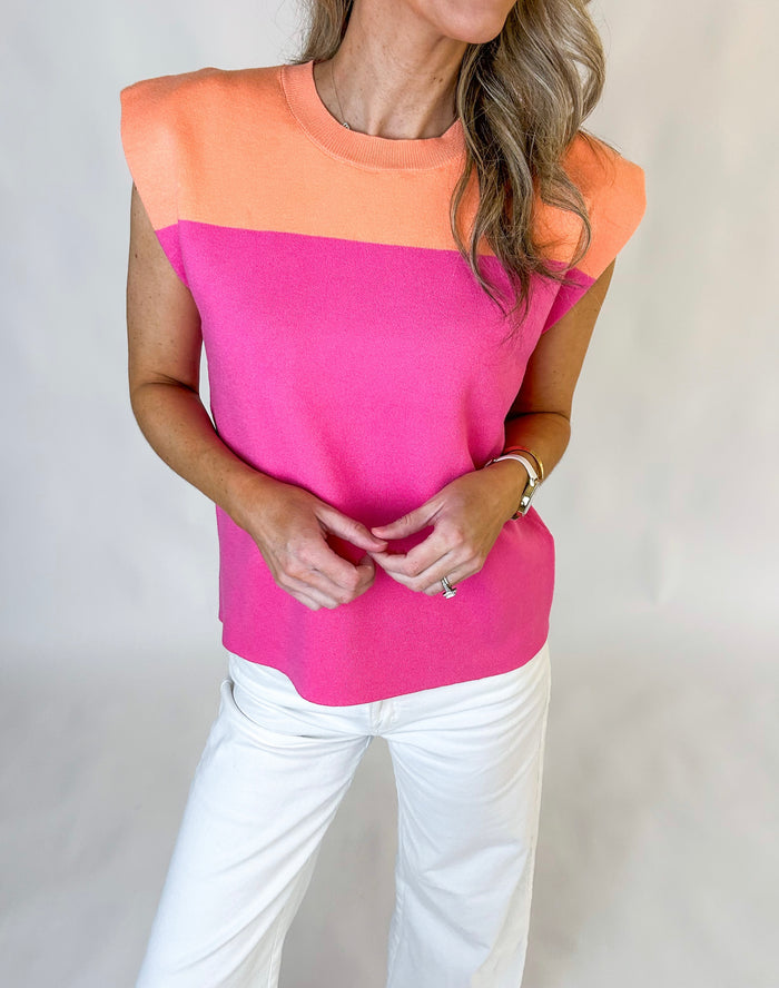 Peachy Bubble Gum Color Block Sleeveless Top