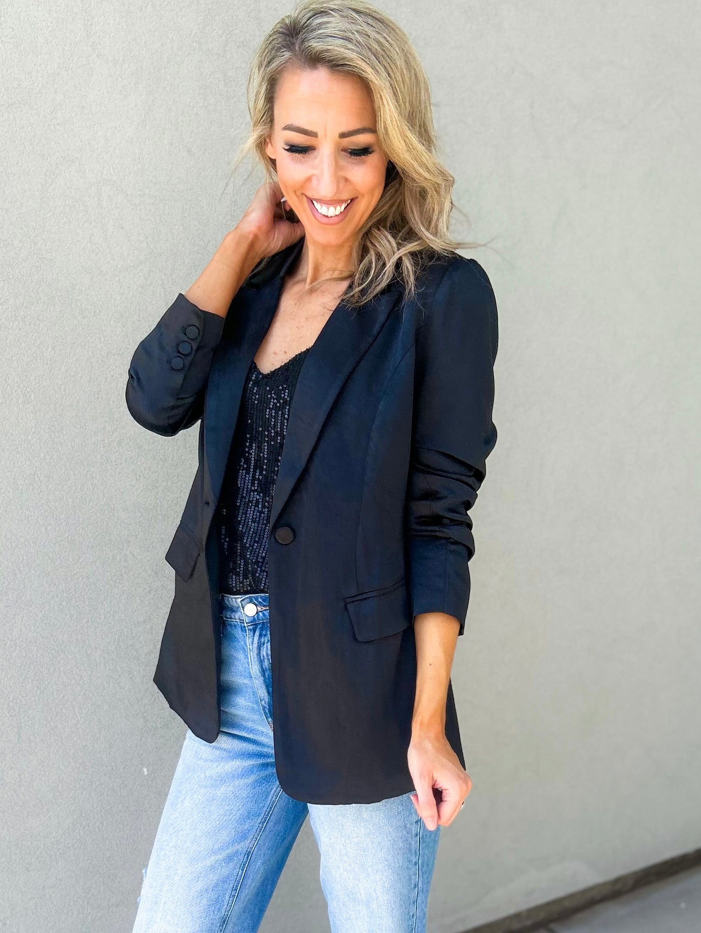 My Moment Lined Satin Blazer (Black)