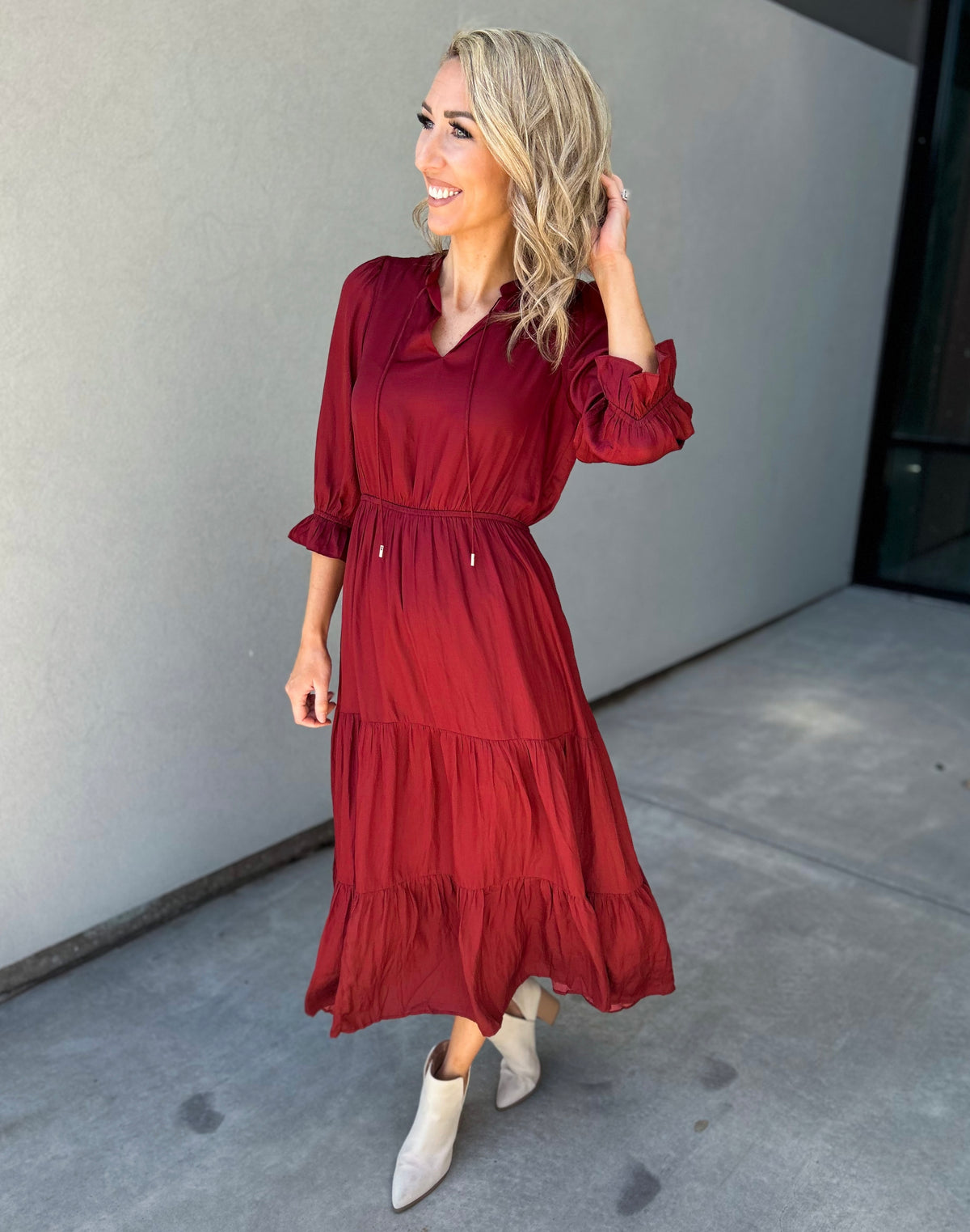 Emelina Satin Maxi Dress (Burgundy)