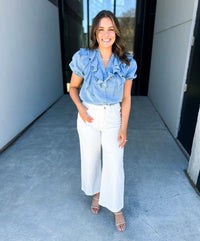 Franny Ruffle Button Down Denim Top