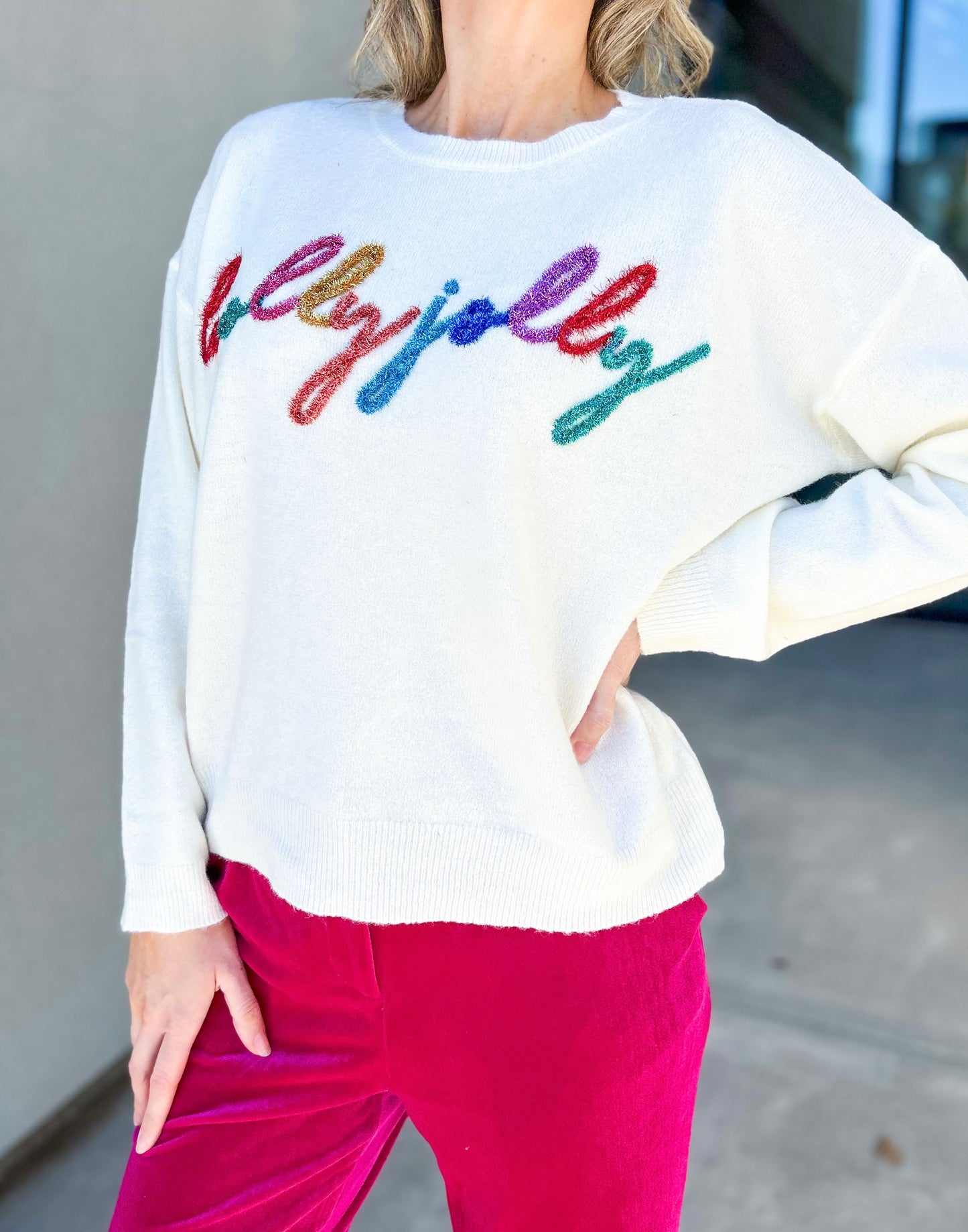 Holly Jolly Tinsel Sweater (Cream)
