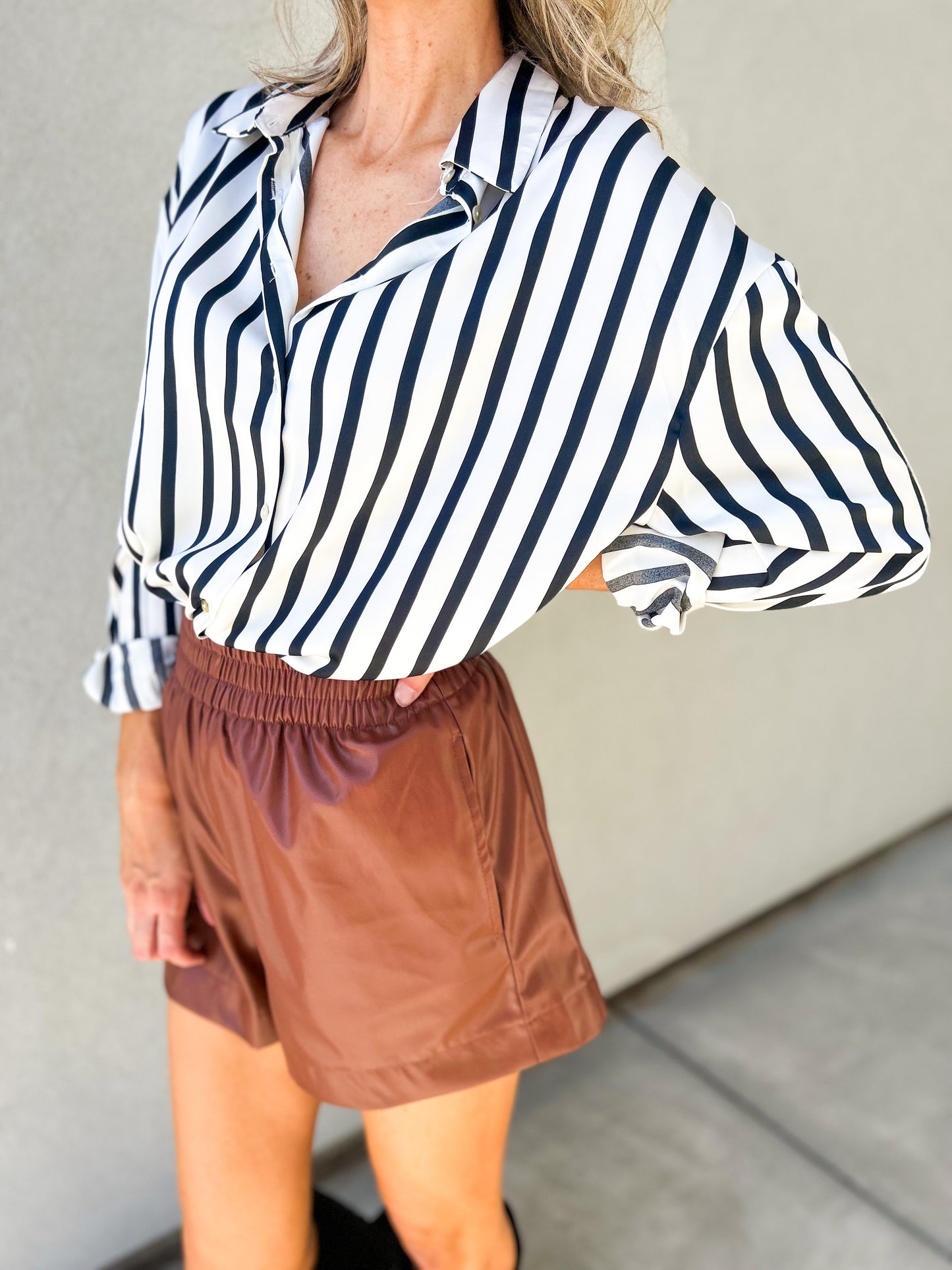 Andi Striped Satin Button Up Oversized Top
