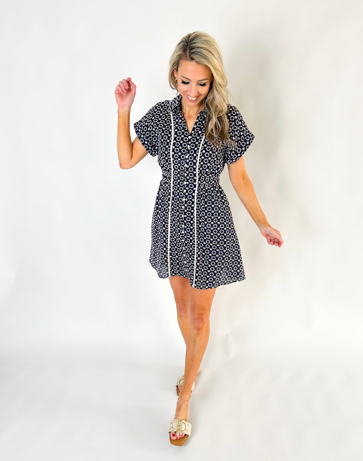 Zoe Embroidered Button Down Shirt Dress