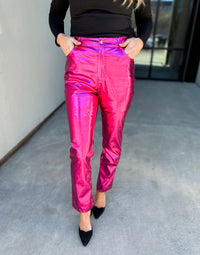 Jenner Metallic Stretch Faux Leather Straight Leg Pants