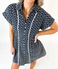 Zoe Embroidered Button Down Shirt Dress
