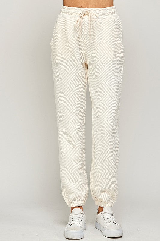 Mallorie Textured High Rise Joggers (Cream)