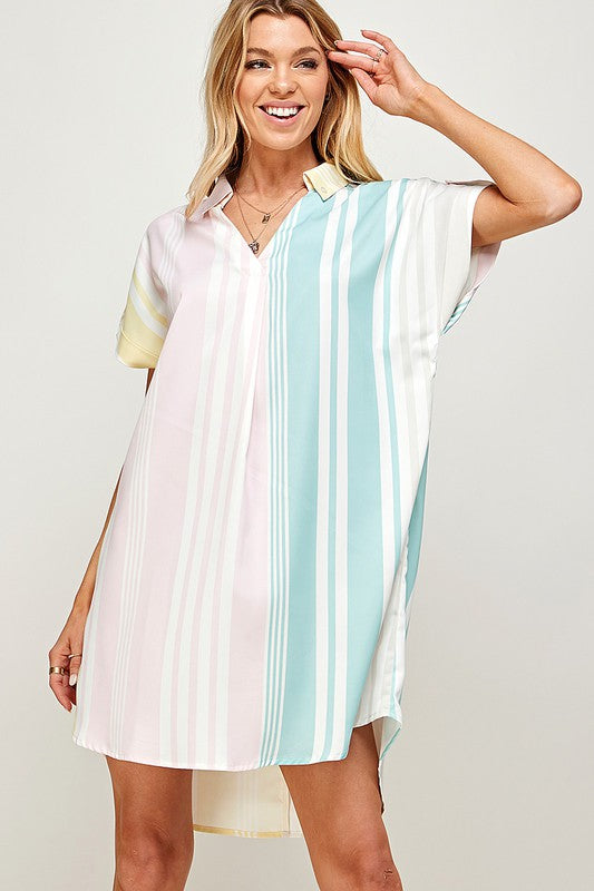 Sierra Collared Multicolor Stripe Shirt Dress