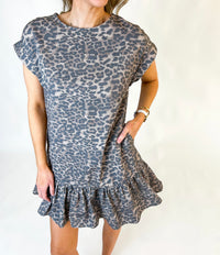 Liz Buttons Down Back Leoaprd Denim Mini Dress
