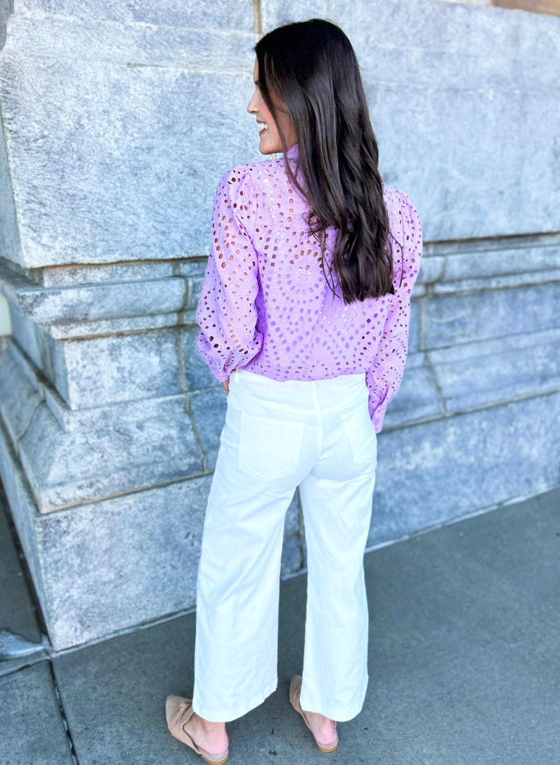 Tula Eyelet Lace Long Sleeve Top (Lavender)