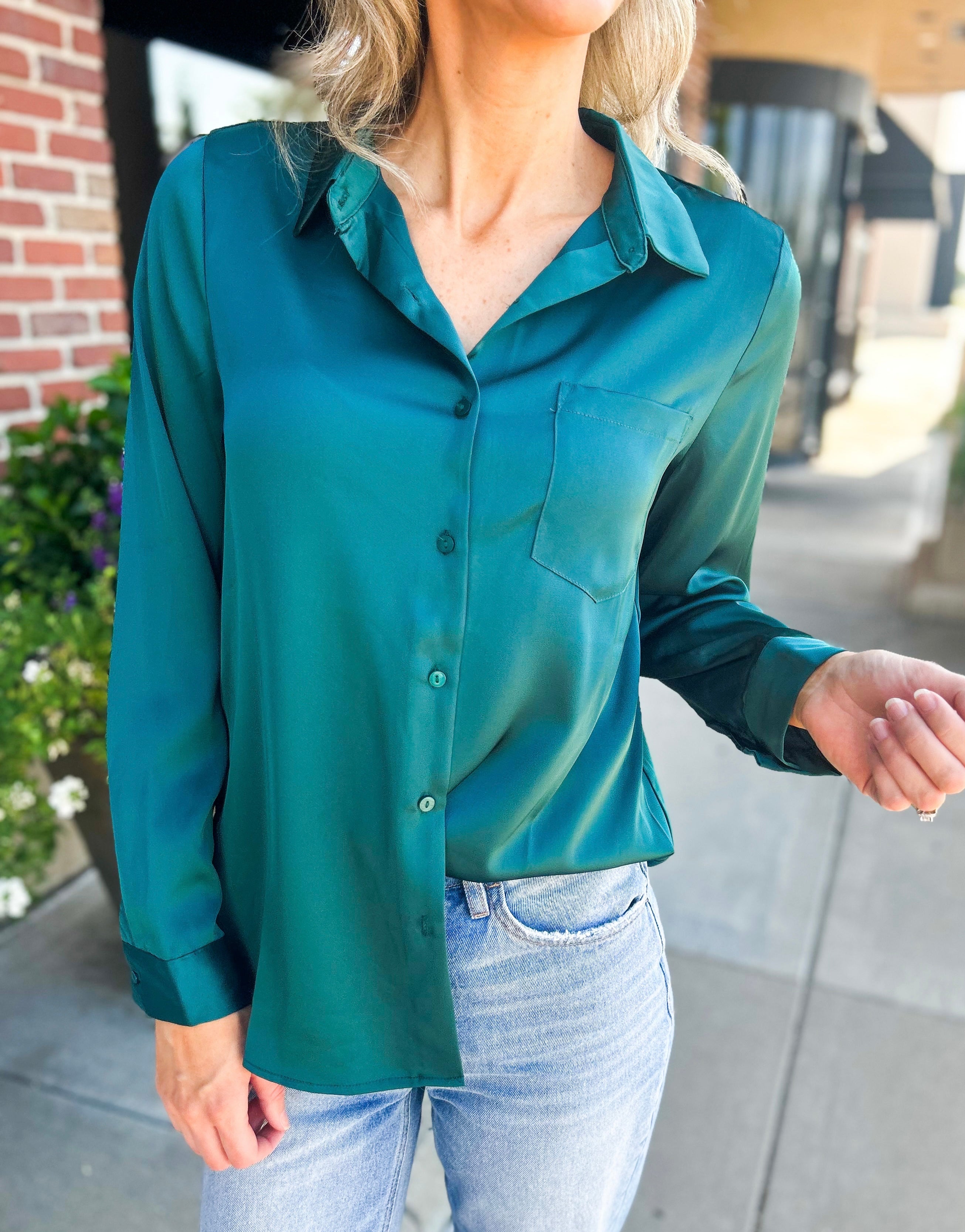 Green satin button sales down