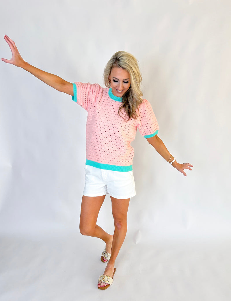 Chelsi Contrasting Colors Holey Sweater