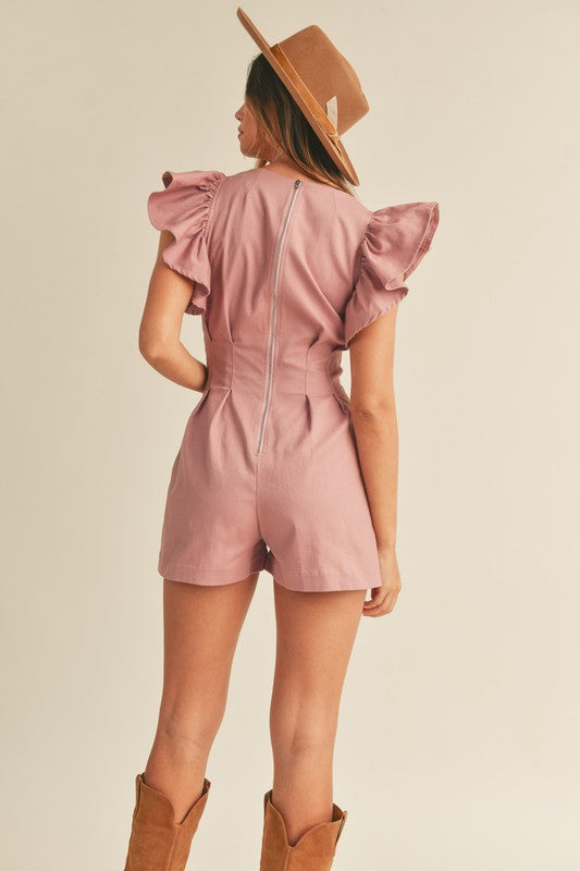 Raley Ruffle Pleated Stretch Twill Romper