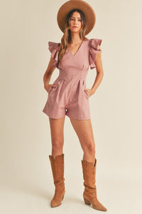 Raley Ruffle Pleated Stretch Twill Romper