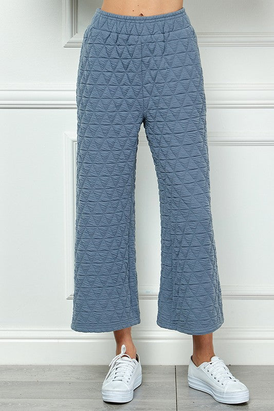 Olivia Quilted High Rise Cropped Pants (Blue)