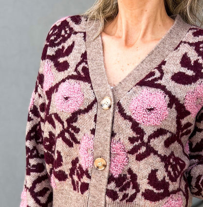 Ana Floral Jacquard Oversized Sweater Cardigan