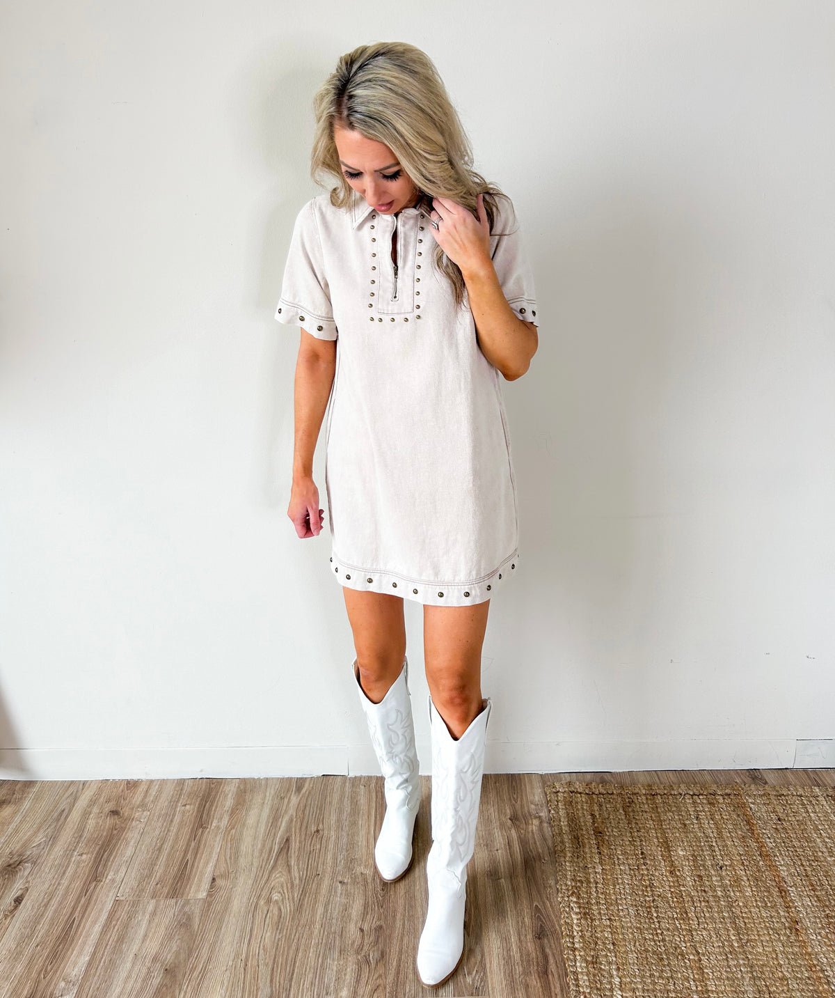 kara mini dress 'Kara' Pink Quartz shoulder neckline Kara Pink Quartz Mini -