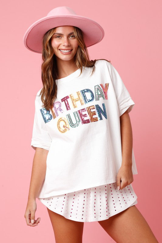 Birthday Queen Sequin Oversized T-Shirt