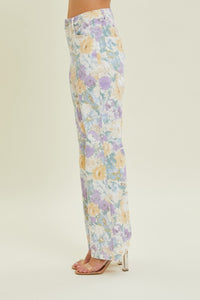 Baevely Floral Print Stretch Denim Pants