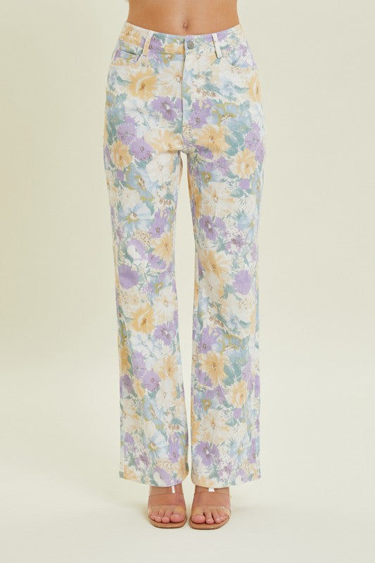 Baevely Floral Print Stretch Denim Pants