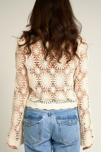 Gabi Flower Pattern Crochet Cropped Cardigan