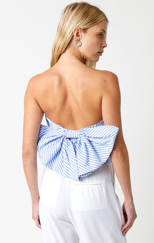 Allison Big Bow Striped Strapless Crop Top