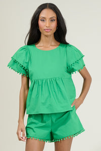 Haisley Babydoll Pom Pom Top